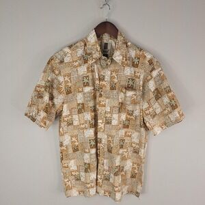 Tori Richard Shirt Mens Medium Brown Hawaiian Aloha Cotton Short Sleeve USA